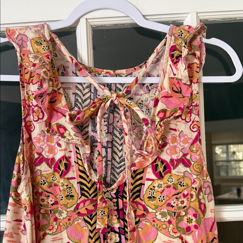 Free People Floral Ruffle Hem Sleeveless Tunic - Pink Multi - Picture 7 of 9